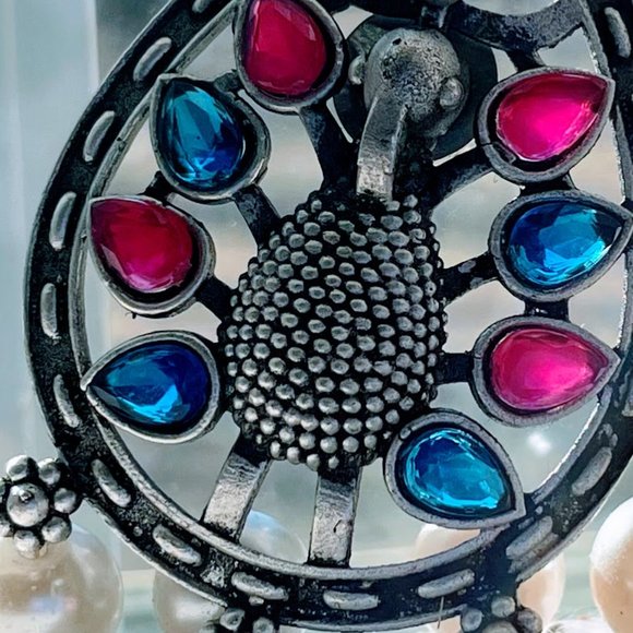 ❤️Tribal Vintage inspired Ethnic Motif Choker Necklace, Kuchi Pink and Blue💕 - Picture 4 of 4